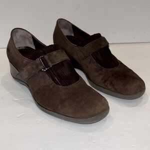 Aquatalia suede brown‎ slide on wedge loafer shoes size 7.5
